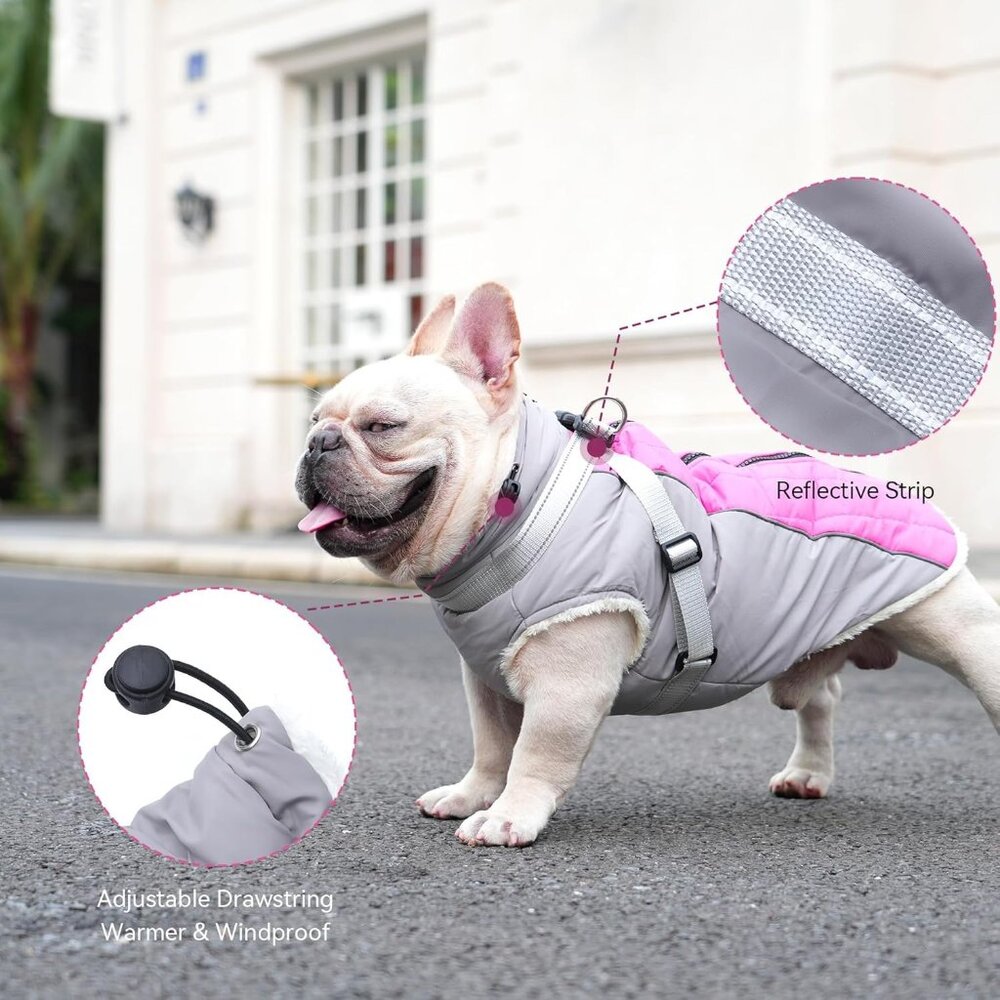 Fleece Dog Coat with Harness Jacket Warm Winter Vest for Small Dogs M XL - Picture 5 of 8